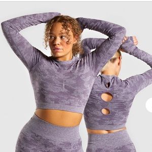 Gymshark camo long sleeve crop top in lavender